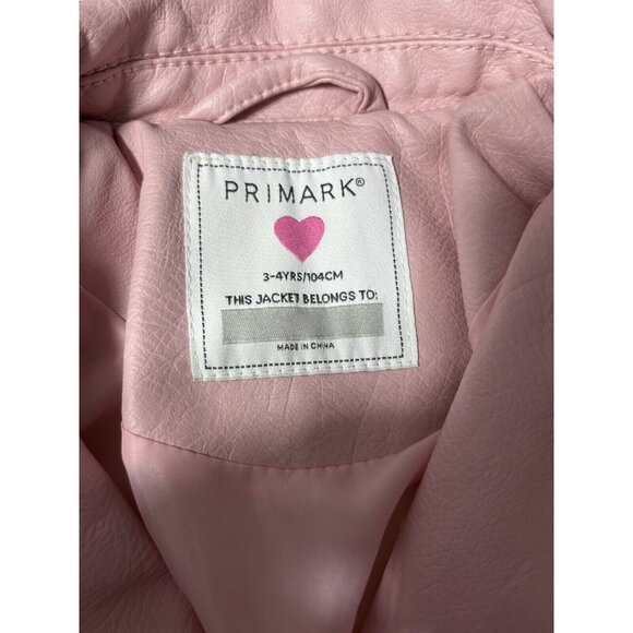 Girls Pink Faux Leather Moto Jacket With Asymmetrical Zipper By Primark - Picture 3 of 4
